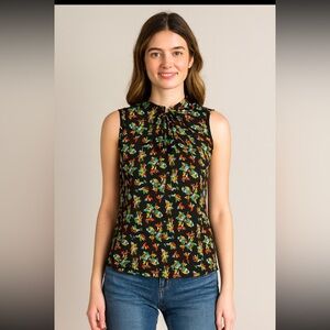 Lafayette 148 New York Black Floral Sleeveless Blouse